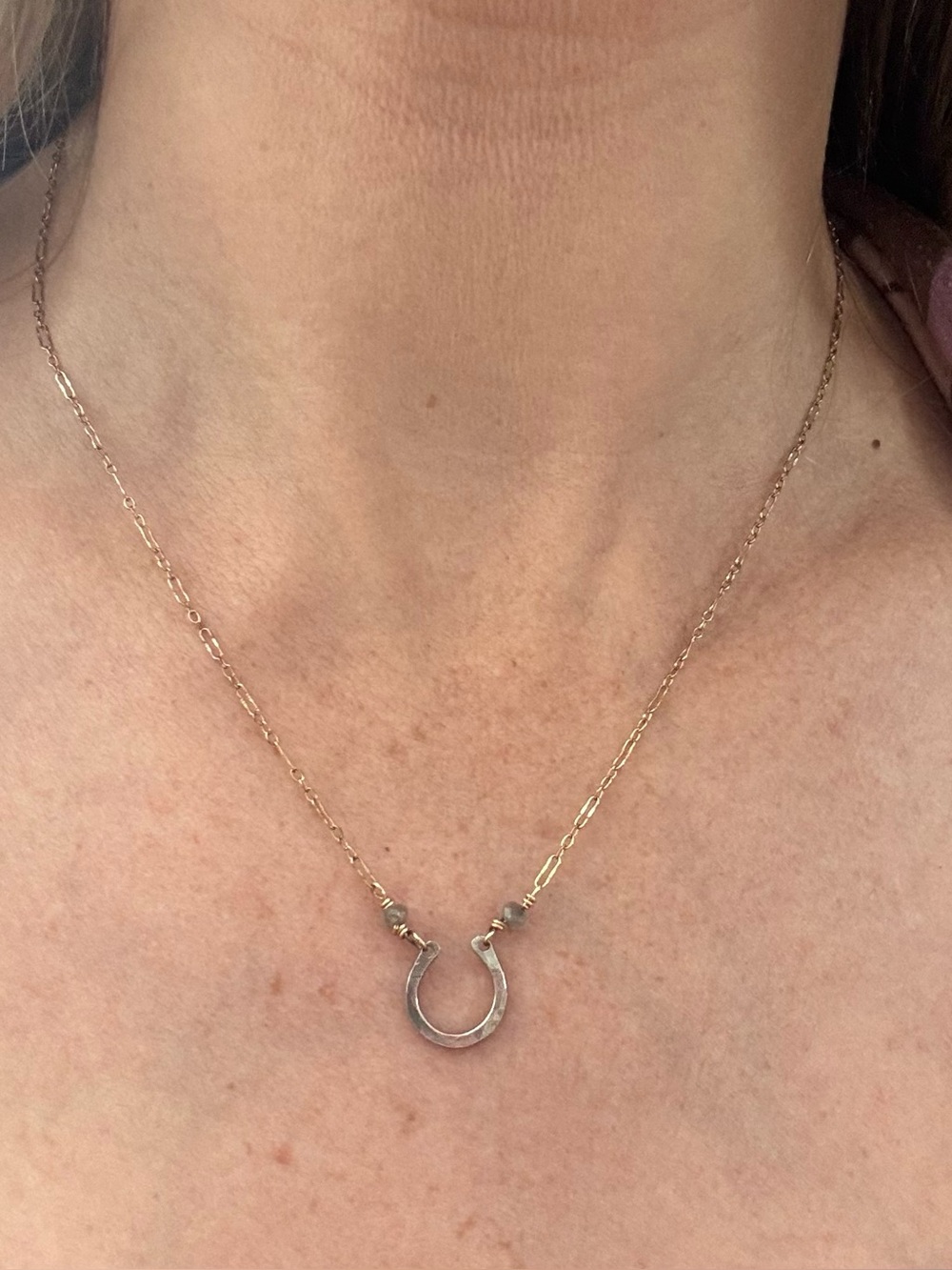 Dainty Gold Chain Necklace with Silver Horseshoe Pendant